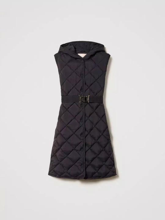 Gilet Imbottito trapuntato con cintura Col. Nero
