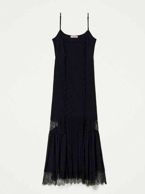 TWINSET Abito lungo in chiffon con pizzo Art. 212TT2391 col. nero