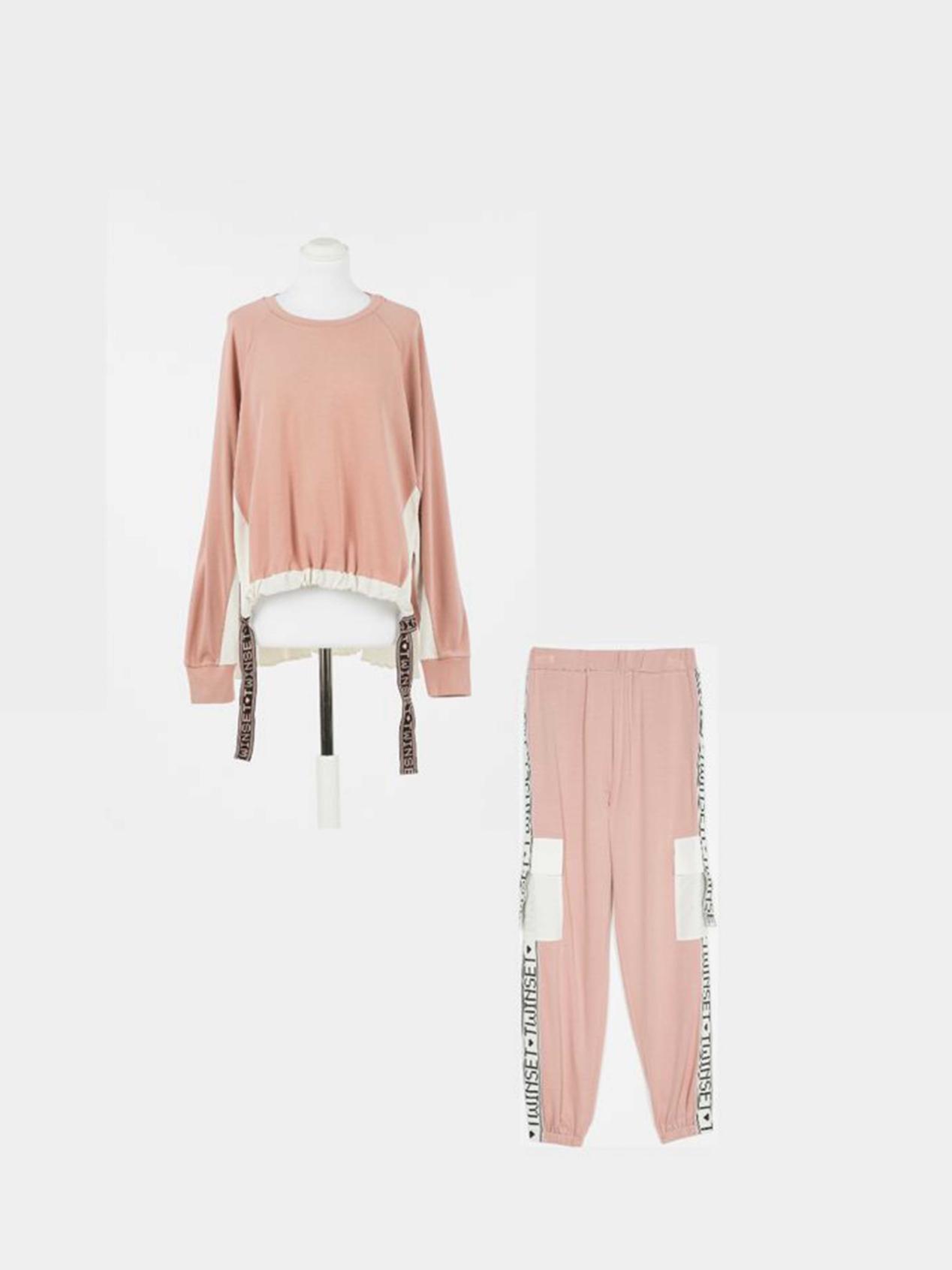 TWINSET Completo felpa e pantaloni  Art. 221LL26BB/DD  col. BIC.SILVER PINK/NEVE
