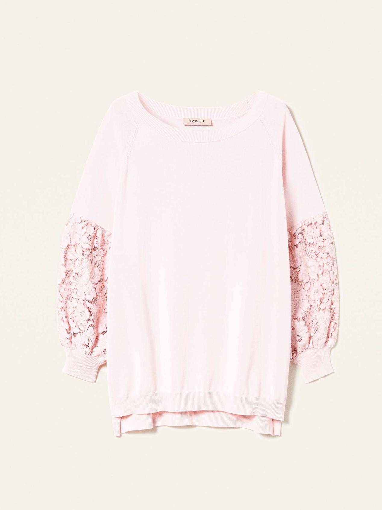 TWINSET Maglia over con pizzo macramè Art. 221TP3312 col. Rosa Gesso