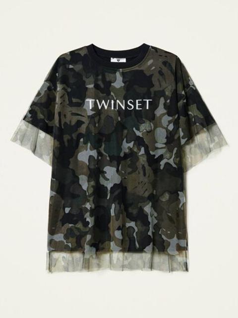 TWINSET T-shirt con tulle e stampa camouflage Art. 212LI2WGG col nero/verde