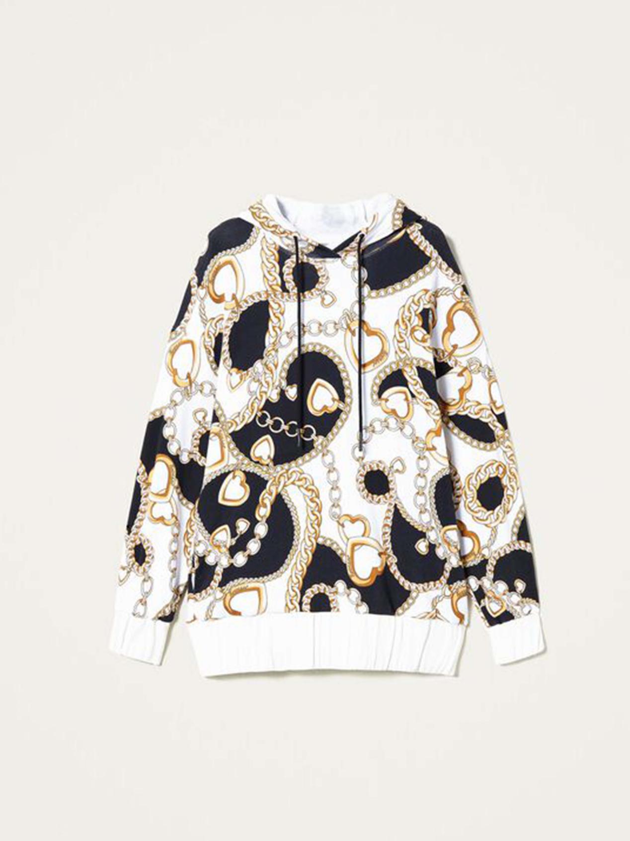 TWINSET Felpa stampa cuori e catene Art. 221LL2KEE col. Stampa Catena Nero