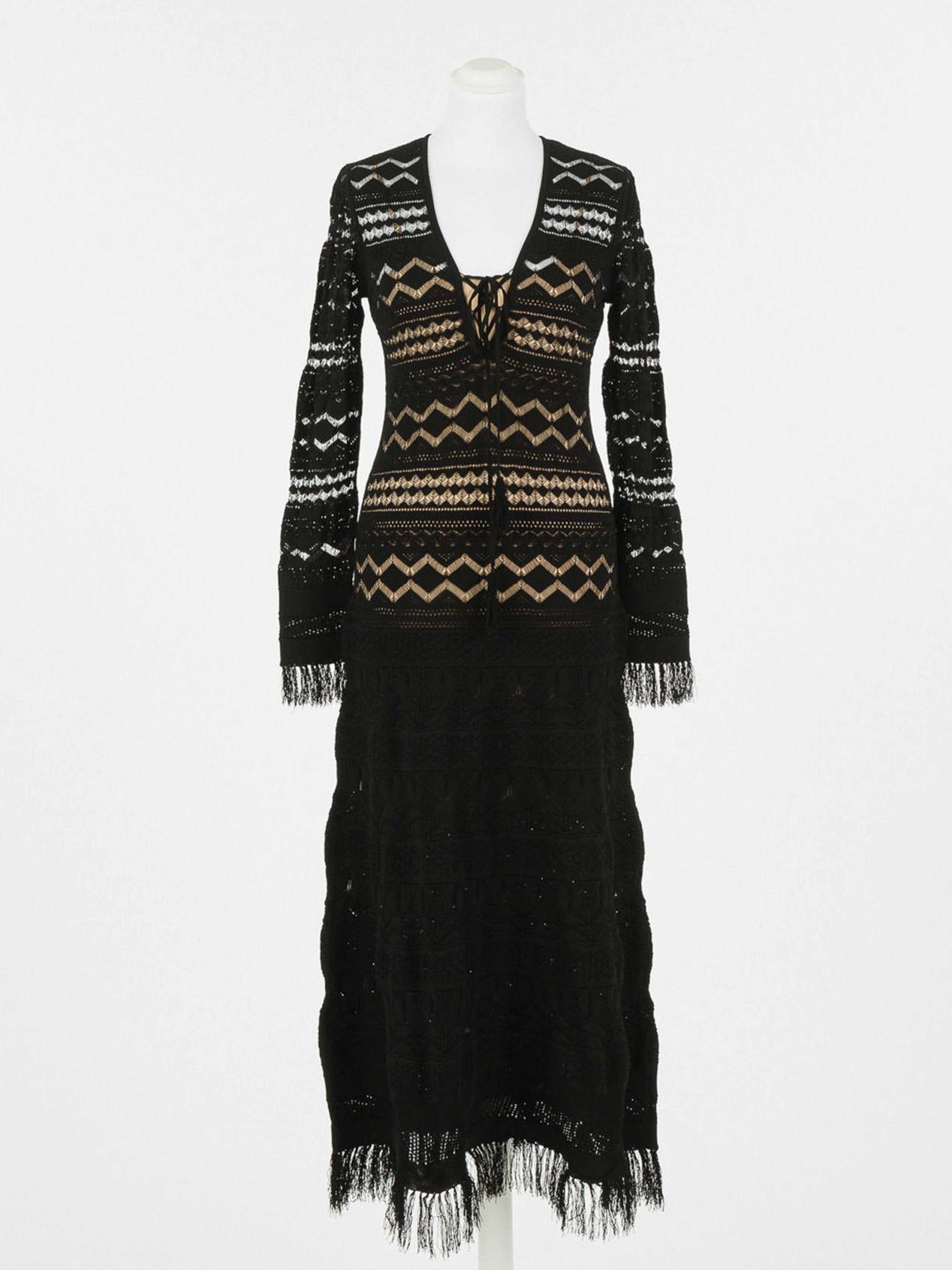 TWINSET Abito lungo in punto pizzo con frange Art.  221TP3031 col. Nero
