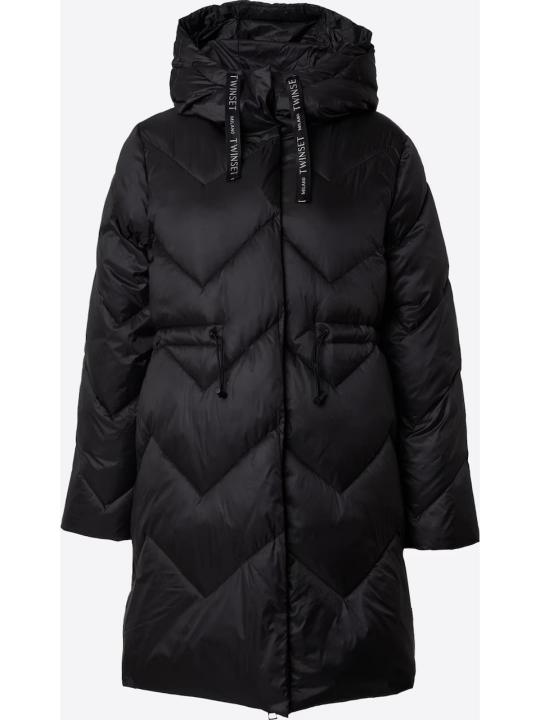 Imbottito trapuntato in nylon con Coulisse e cappuccio Col. Nero
