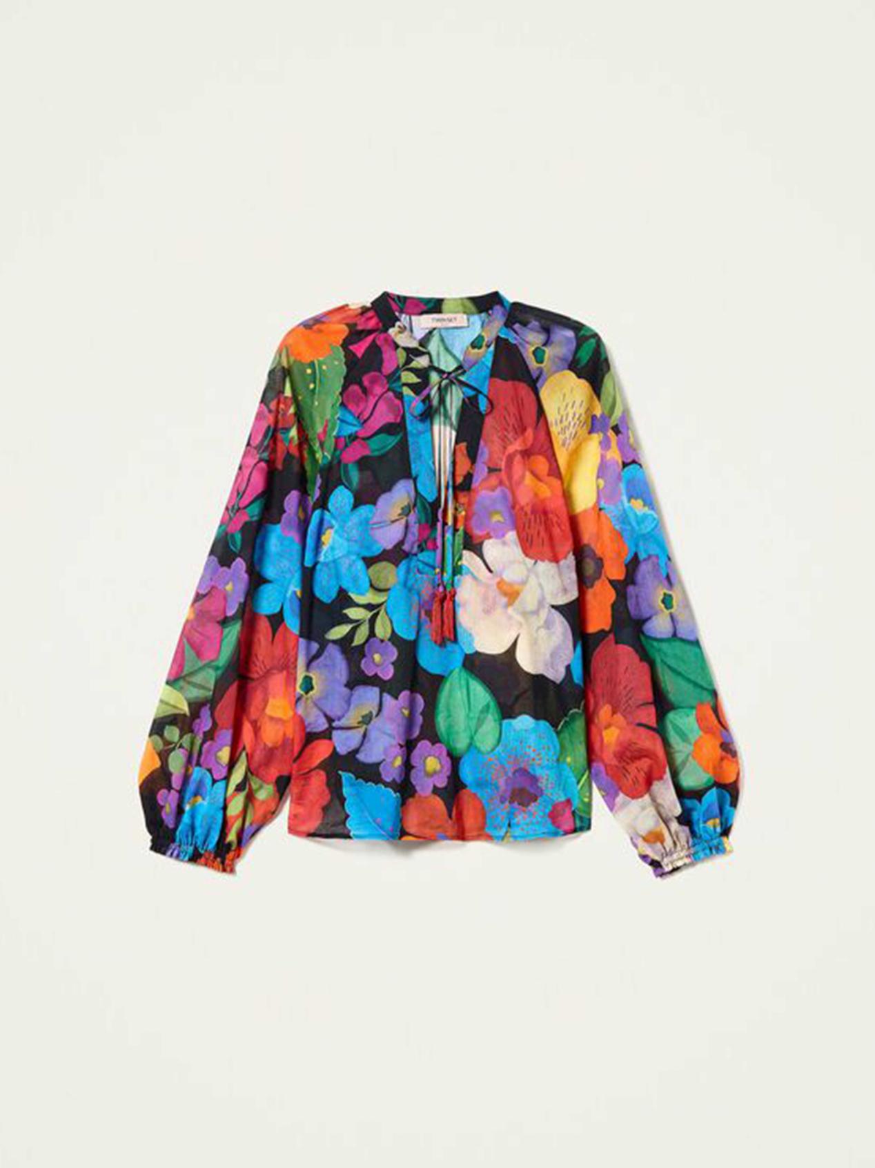 TWINSET Blusa in mussola a fiori Art. 221TT2309 col. Stampa Fiore Messico Nero
