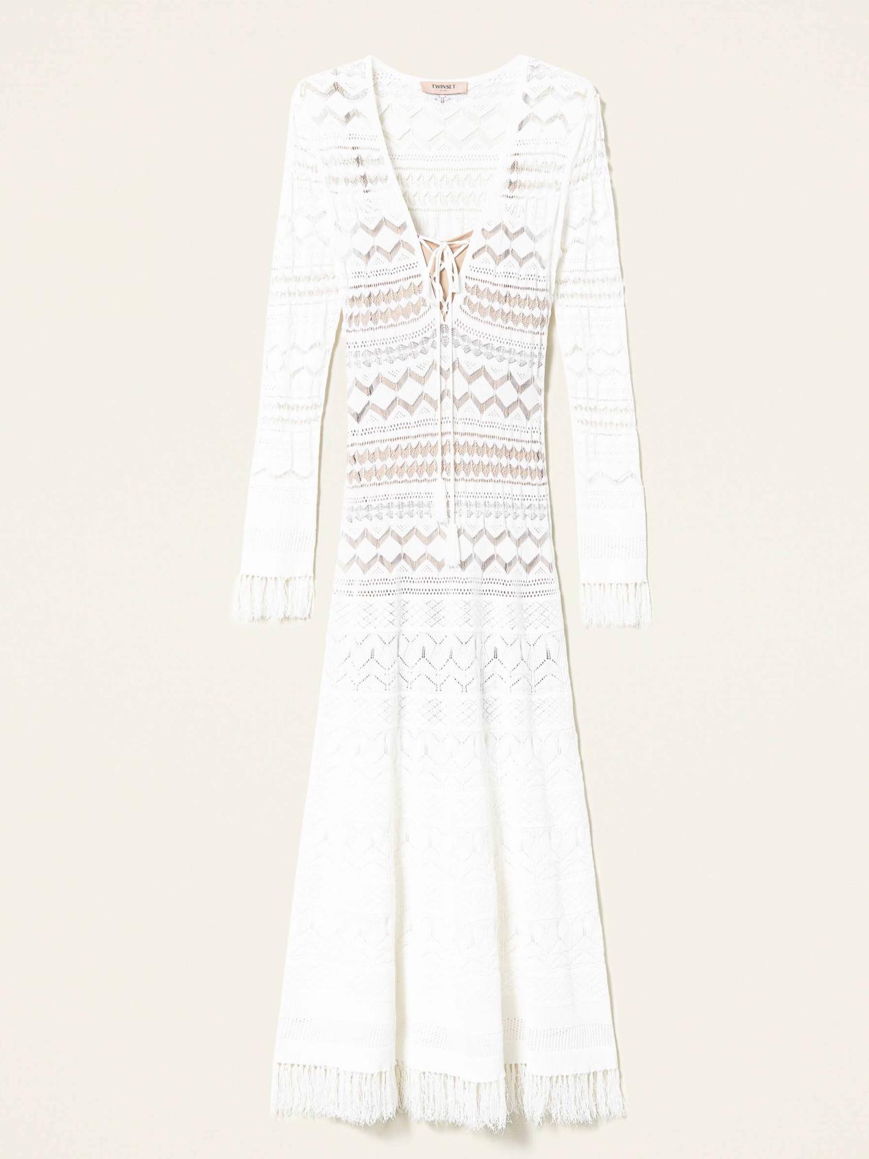 TWINSET Abito lungo in punto pizzo con frange Art.  221TP3031 col. Giglio